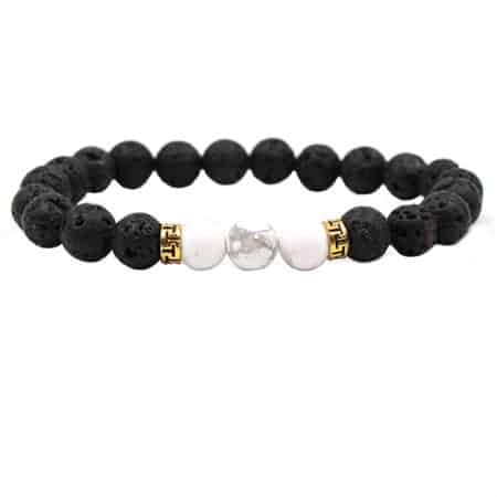 Balance Bead Bracelet-White Marble Howlite & Lava Stone  (CALMING-COMMUNICATION-HEALING) image 0