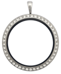 Silver Full Size Round Locket with Crystal image 0