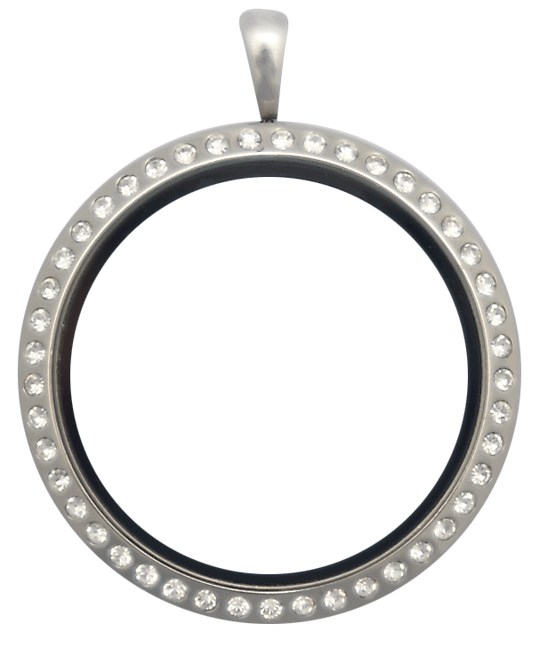 Silver Full Size Round Locket with Crystal image 0