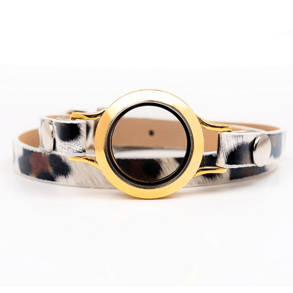 Locket Bracelet Leopard Print Leather (Gold or Silver Locket)