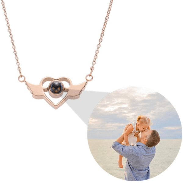 Projection Photo Heart-Angel Wings Necklace