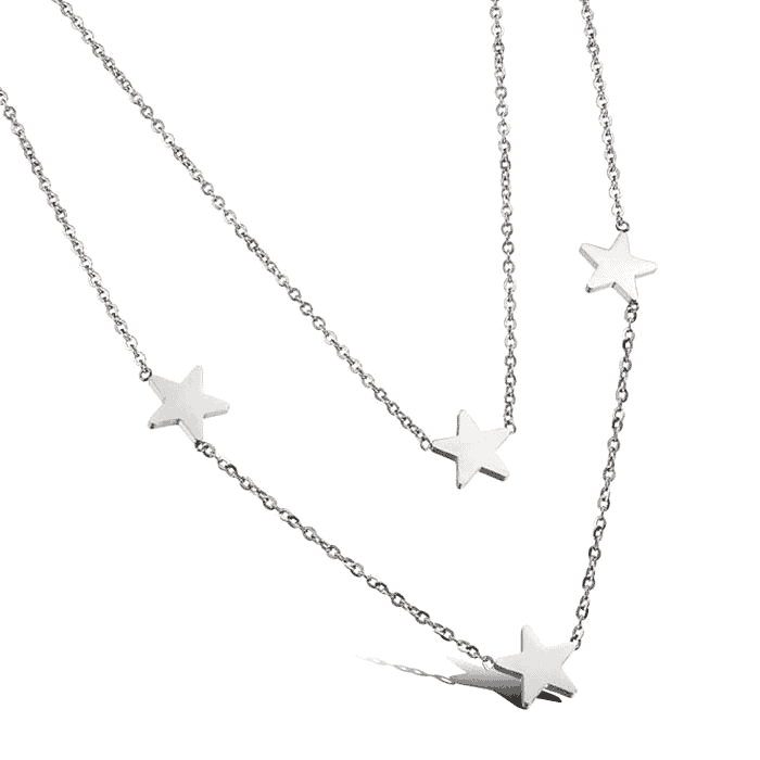 Necklace Natural Elements Double Star Choker-Silver image 0