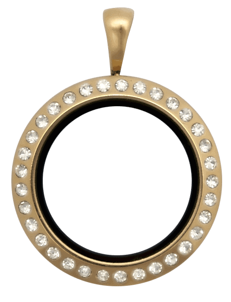 Gold Medium Round with Crystals Locket image 0